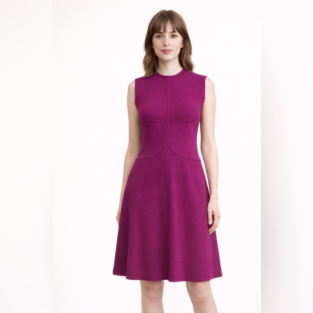 Vintage 1960s Telysa Paris Mod A-Line Short Dress Medium Purple Knit Sleeveless